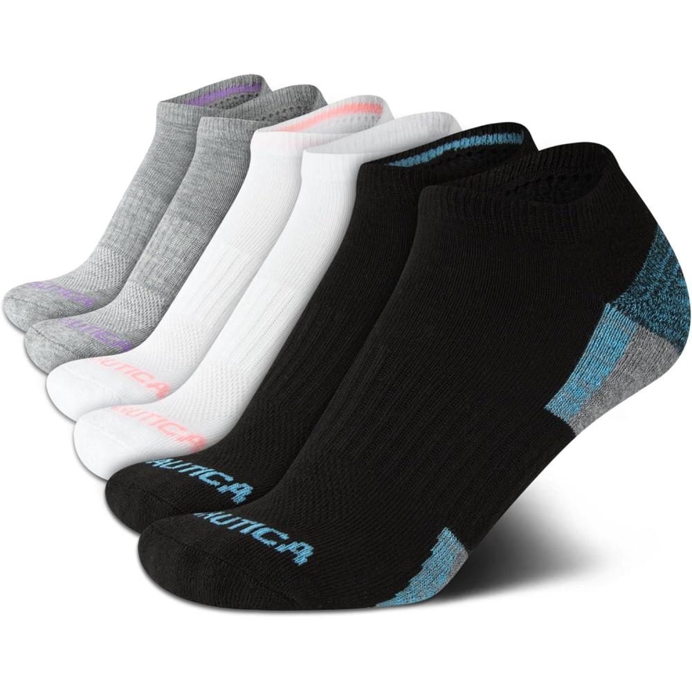 imageNautica Womens Low Cut Socks 6 Pack Breathable Cushioned Athletic Performance No Show Socks for Women Sizes 410Black Assortment