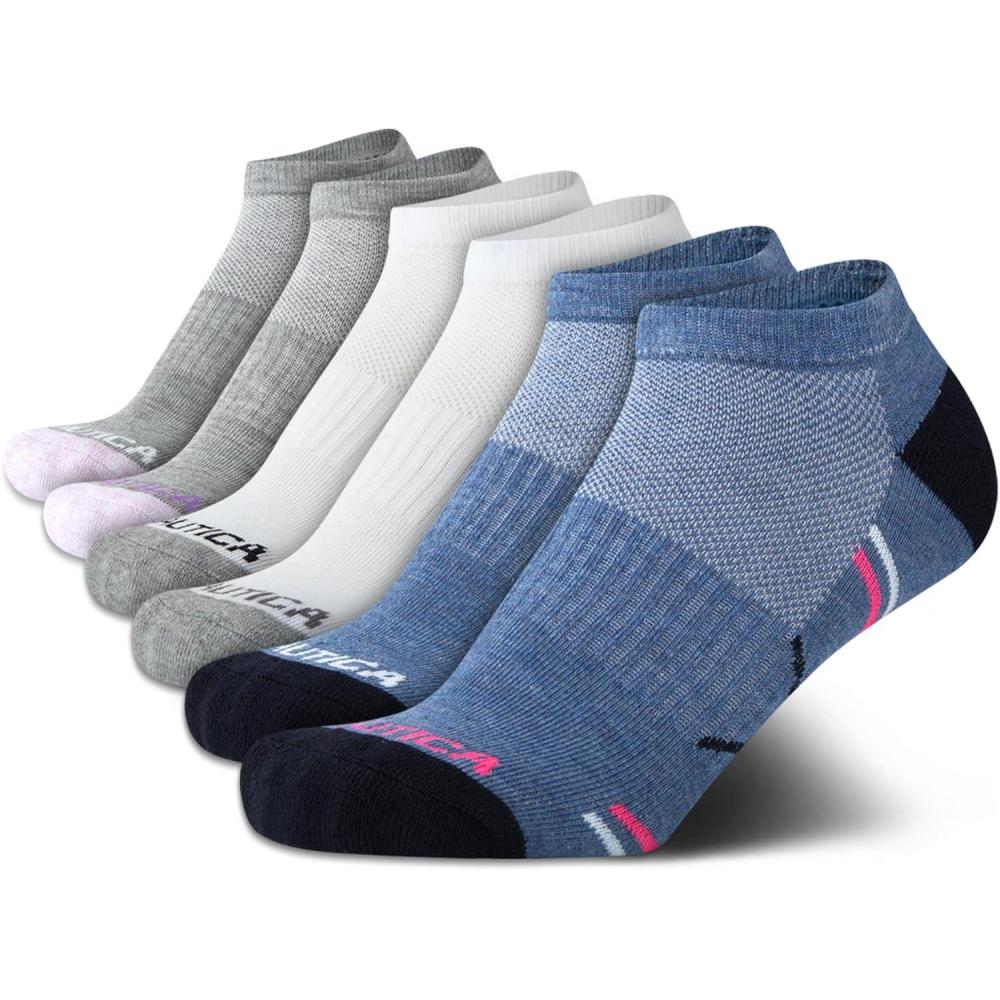 imageNautica Womens Low Cut Socks 6 Pack Breathable Cushioned Athletic Performance No Show Socks for Women Sizes 410BlueWhiteGrey