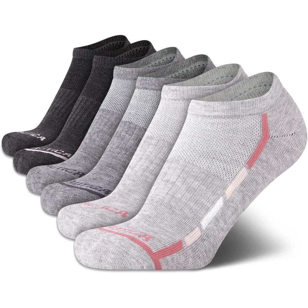 imageNautica Womens Low Cut Socks 6 Pack Breathable Cushioned Athletic Performance No Show Socks for Women Sizes 410Grey Assorted