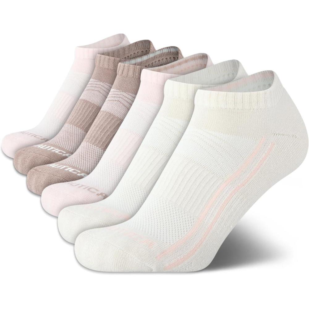 imageNautica Womens Low Cut Socks 6 Pack Breathable Cushioned Athletic Performance No Show Socks for Women Sizes 410Tan Assorted