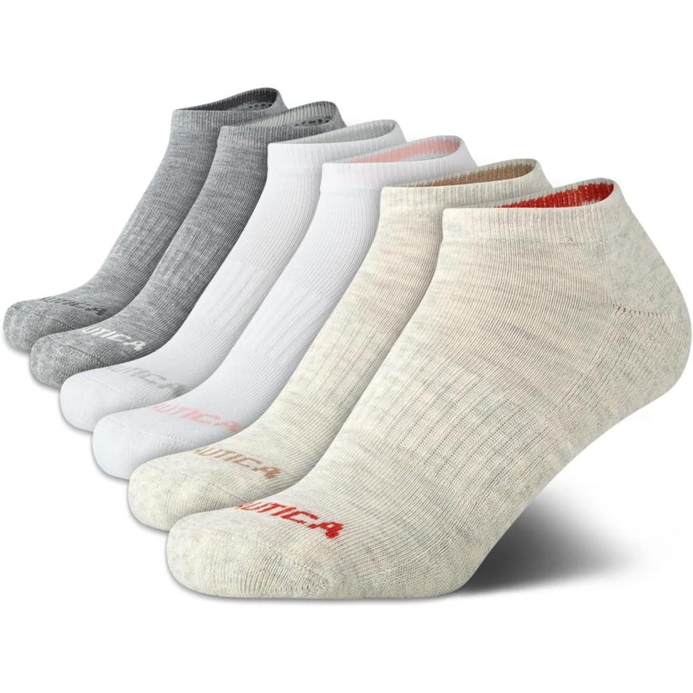 imageNautica Womens No Show Socks  6 Pack Breathable Cushioned Athletic Performance Low Cut Socks for Women Sizes 410BeigeWhiteGrey
