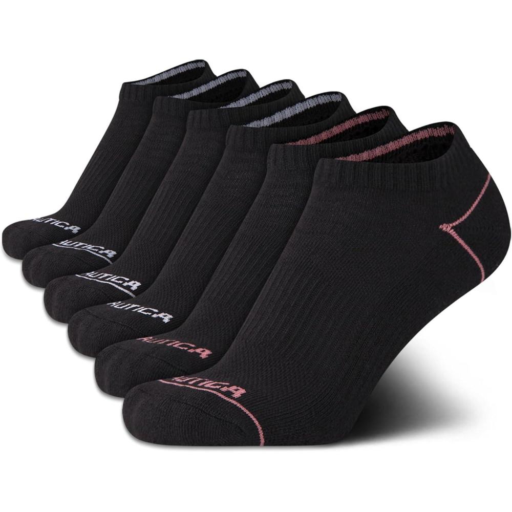 imageNautica Womens No Show Socks 6 Pack Breathable Cushioned Athletic Performance Low Cut Socks for Women Sizes 410Black Logo