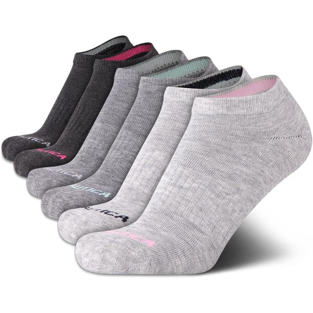 imageNautica Womens No Show Socks 6 Pack Breathable Cushioned Athletic Performance Low Cut Socks for Women Sizes 410Grey Assorted
