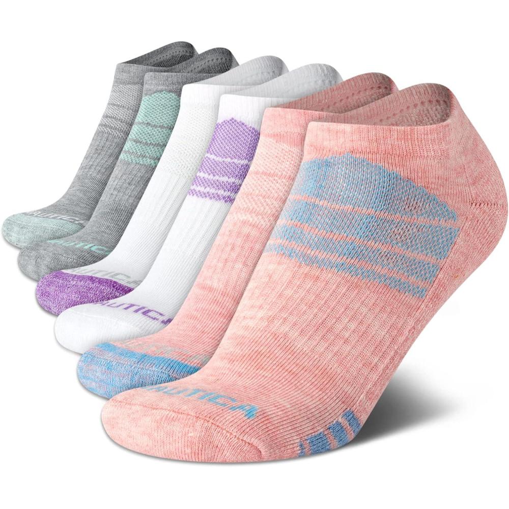 imageNautica Womens No Show Socks 6 Pack Breathable Cushioned Athletic Performance Low Cut Socks for Women Sizes 410Pink Assorted