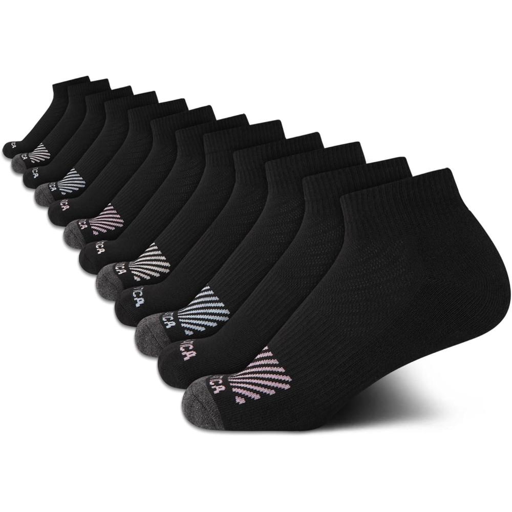 imageNautica Womens Quarter Socks  12 Pack Moisture Control Cushioned Athletic Socks for Women for Sport amp Gym Wear Size 410Black Logo