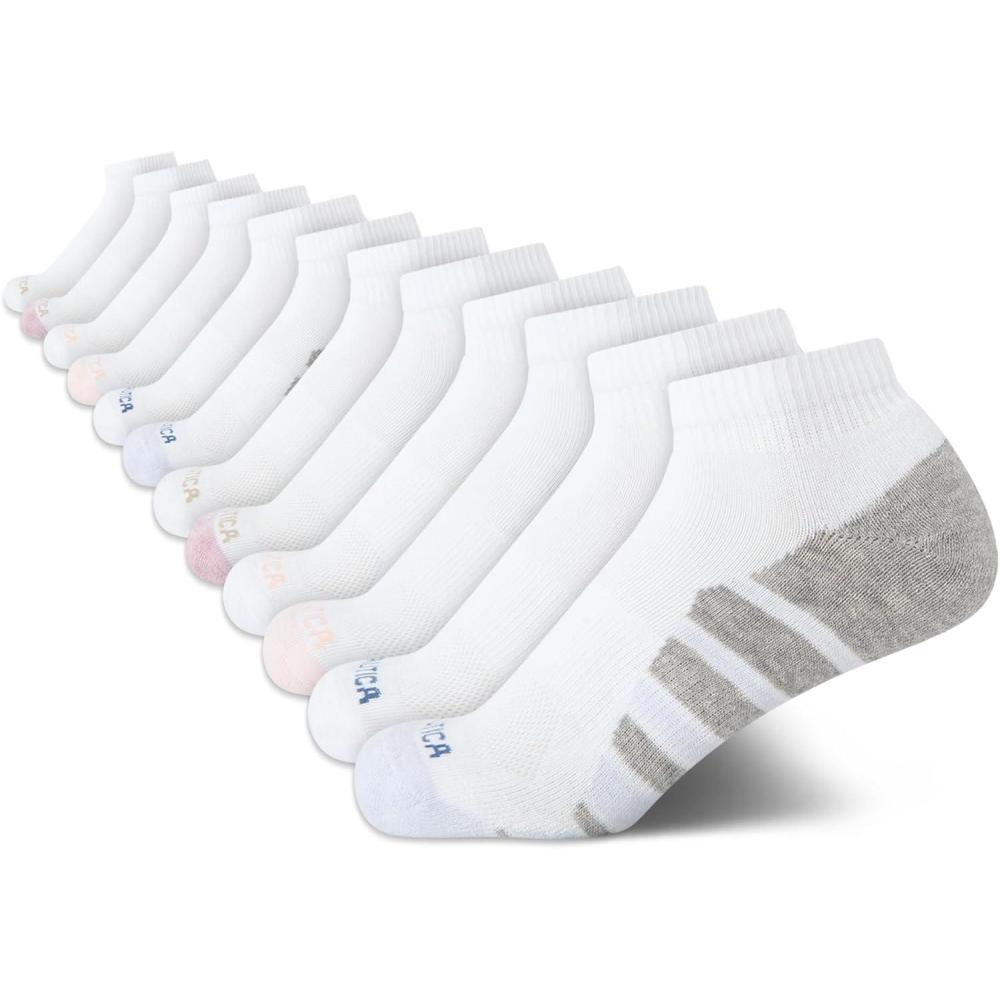 imageNautica Womens Quarter Socks 12 Pack Moisture Control Cushioned Athletic Socks for Women for Sport amp Gym Wear Size 410White Logo