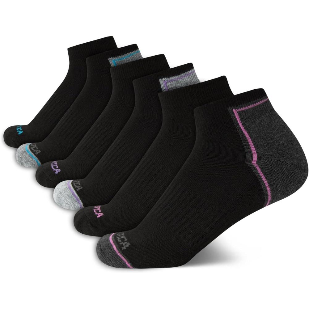 imageNautica Womens Quarter Socks 6 Pack Breathable Cushioned Athletic Performance Ankle Socks for Women Sizes 410BlackMulti