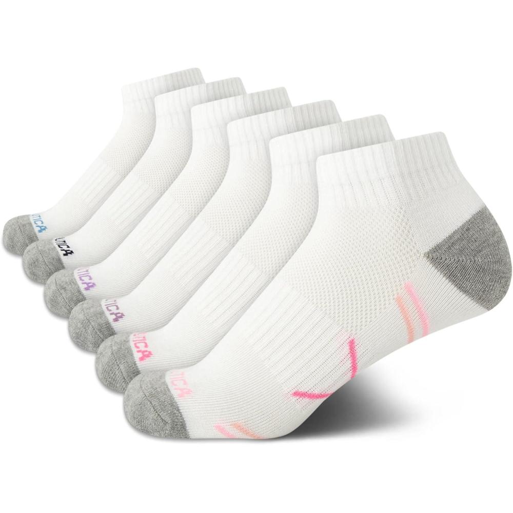 imageNautica Womens Quarter Socks 6 Pack Breathable Cushioned Athletic Performance Ankle Socks for Women Sizes 410Classic White
