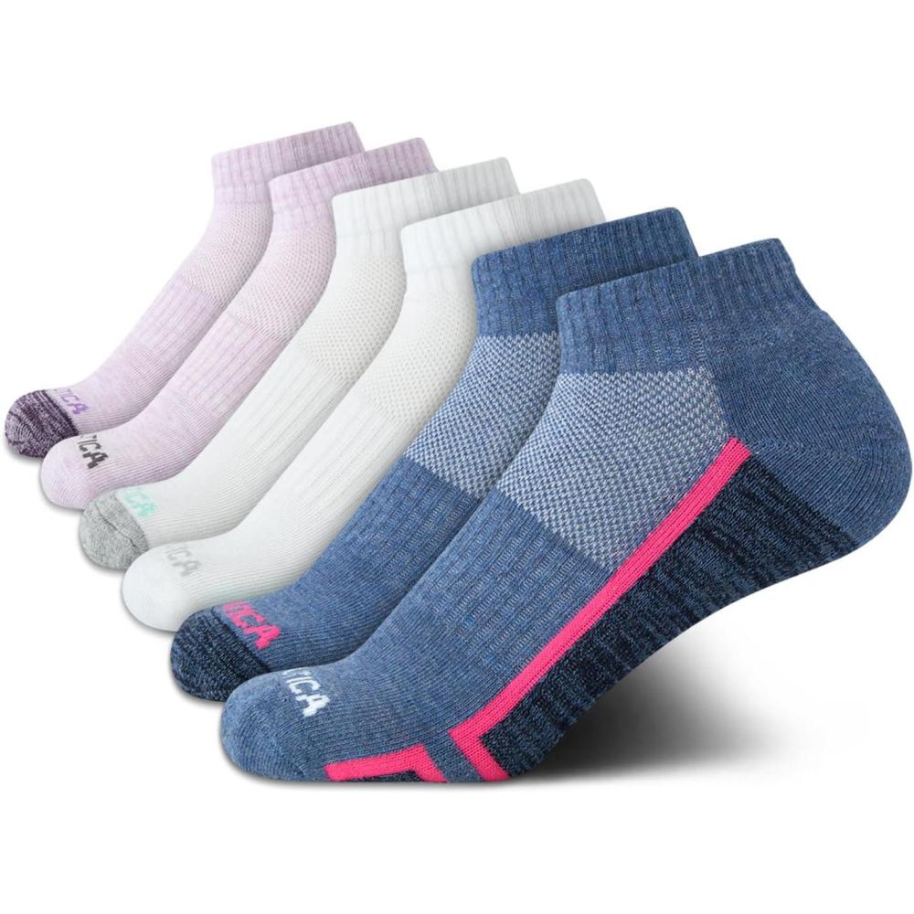 imageNautica Womens Quarter Socks 6 Pack Breathable Cushioned Athletic Performance Ankle Socks for Women Sizes 410Denim Assorted