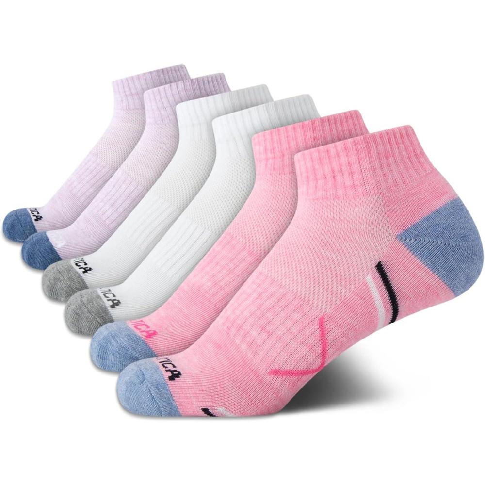 imageNautica Womens Quarter Socks 6 Pack Breathable Cushioned Athletic Performance Ankle Socks for Women Sizes 410PinkWhitePurple