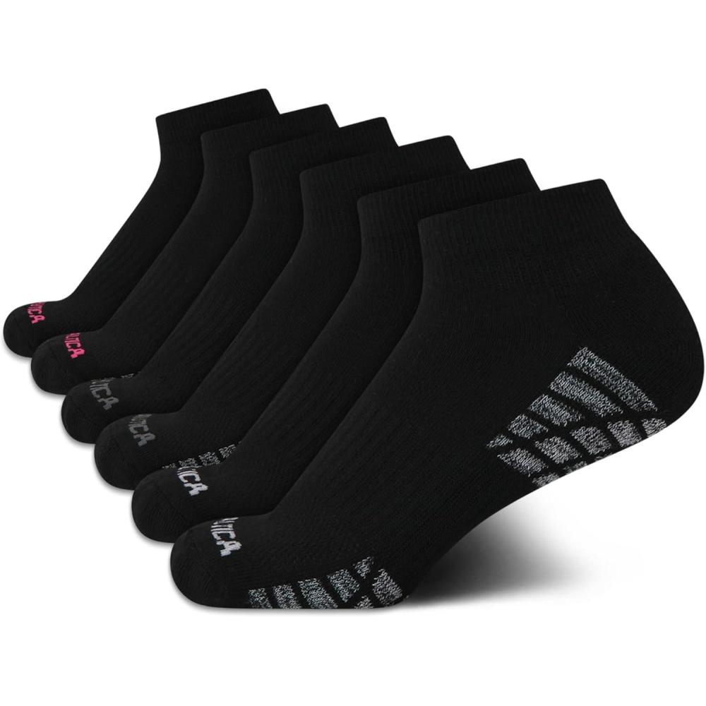 imageNautica Womens Quarter Socks 6 Pack Breathable Cushioned Athletic Performance Ankle Socks for Women Sizes 410Solid Black