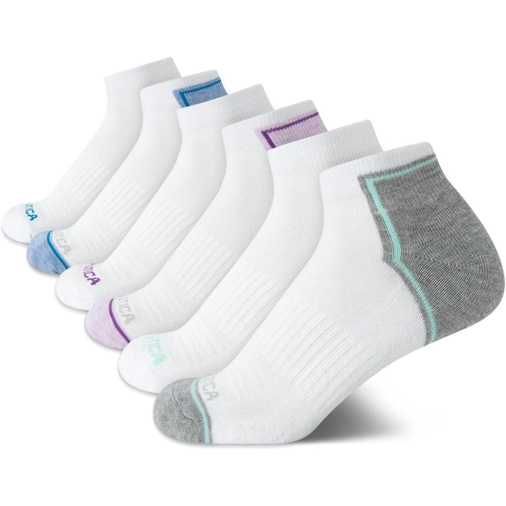imageNautica Womens Quarter Socks 6 Pack Breathable Cushioned Athletic Performance Ankle Socks for Women Sizes 410White Multi