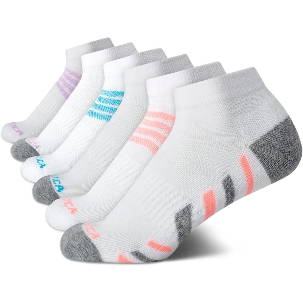 imageNautica Womens Quarter Socks  6 Pack Breathable Cushioned Athletic Performance Ankle Socks for Women Sizes 410White Stripe