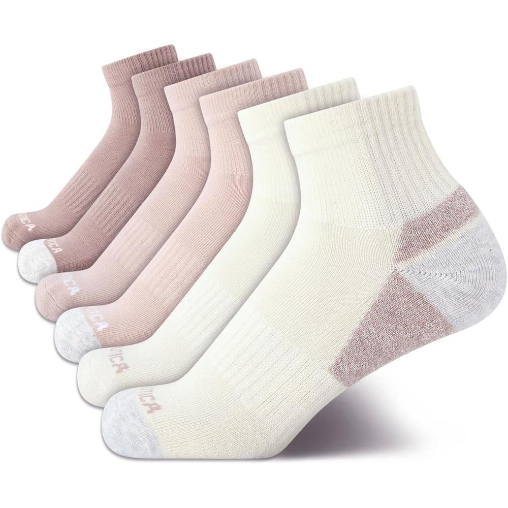 imageNautica Womens Quarter Socks 6 Pack Cushioned Moisture Wicking Athletic Socks for Women for Gym Running Sports 410Neutral Assorted