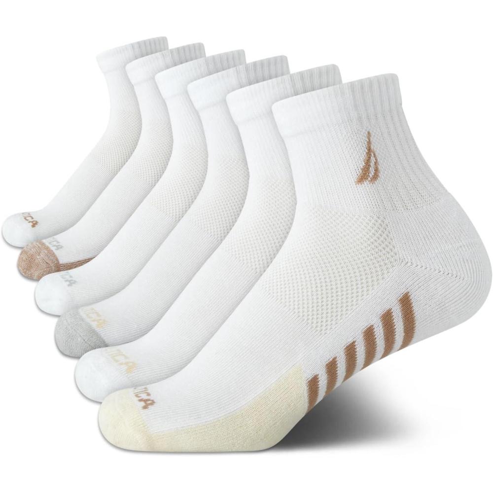 imageNautica Womens Quarter Socks  6 Pack Cushioned Moisture Wicking Athletic Socks for Women for Gym Running Sports 410WhiteOatmeal