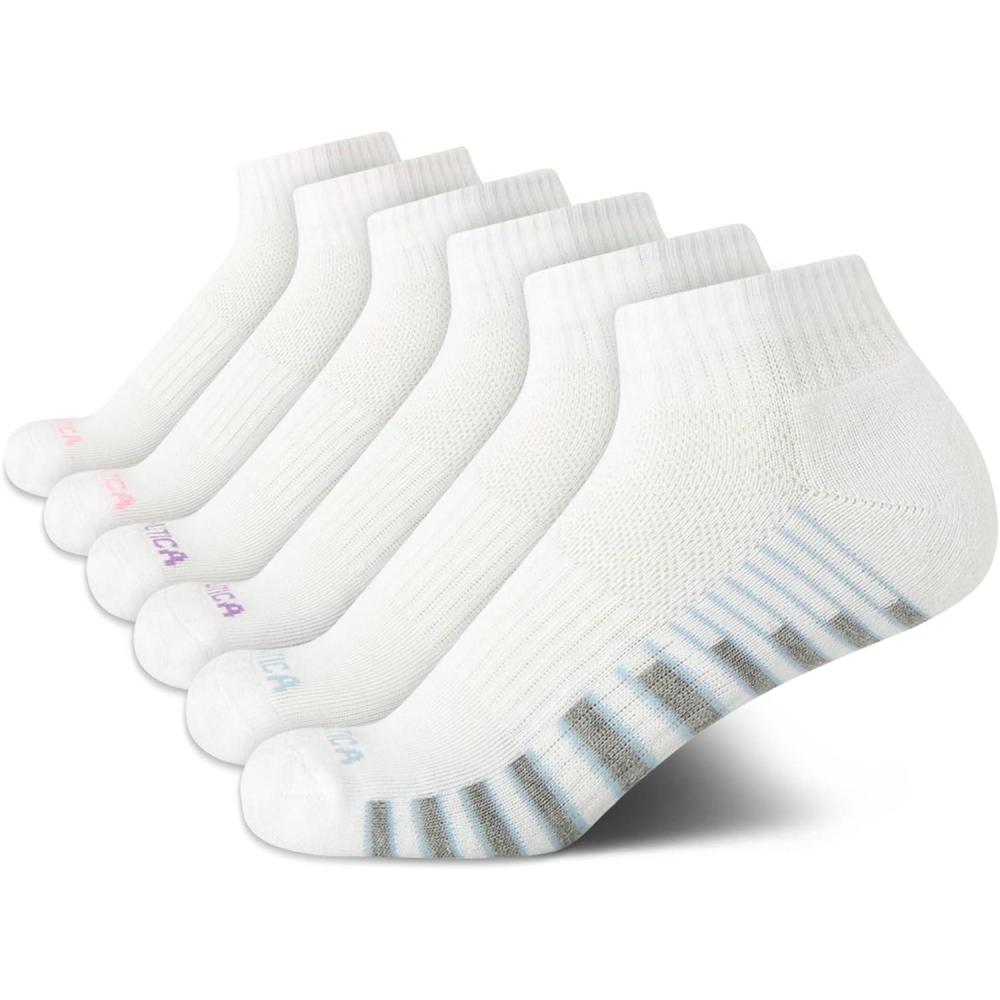 imageNautica Womens Quarter Socks 6 Pack Cushioned Moisture Wicking Breathable Womens Crew Socks for Running and WorkoutsAll White