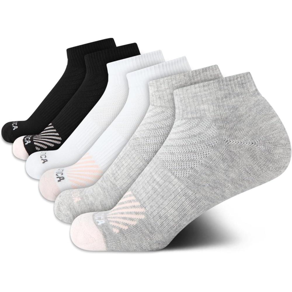 imageNautica Womens Quarter Socks 6 Pack Cushioned Moisture Wicking Breathable Womens Crew Socks for Running and WorkoutsAssorted Logo