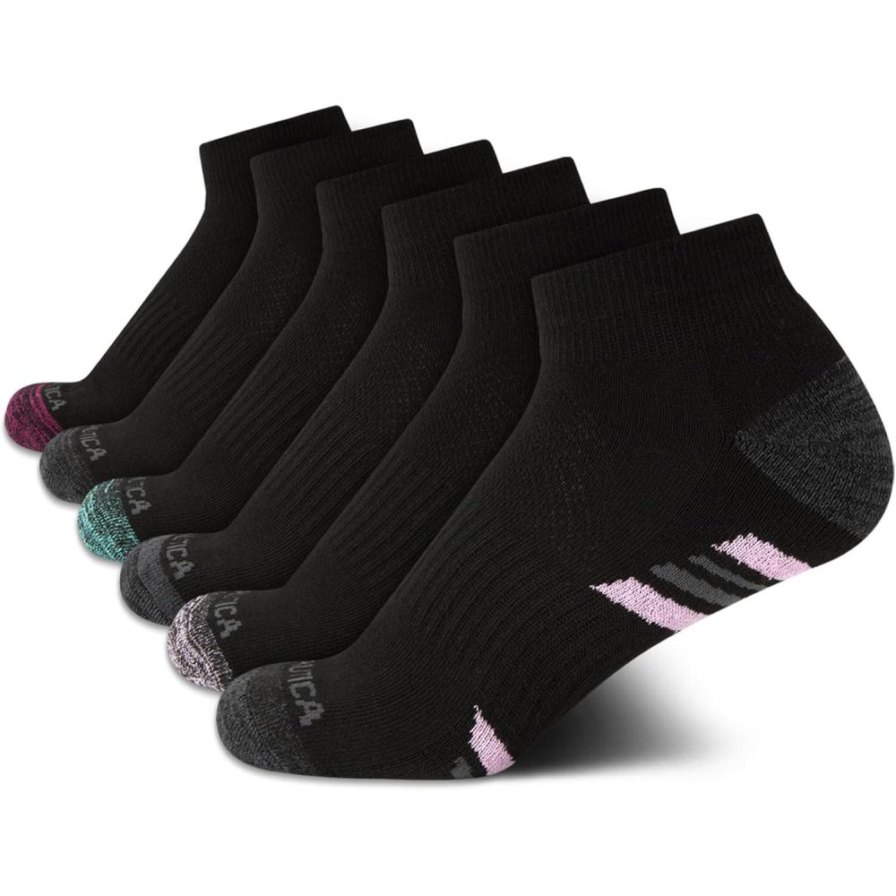 imageNautica Womens Quarter Socks 6 Pack Cushioned Moisture Wicking Breathable Womens Crew Socks for Running and WorkoutsBlack Heather Multi