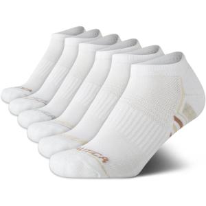 Nautica Womens Ankle Socks – 6 Pack Cushioned Low Cut Tab Breathable Athletic Socks with Arch Support Running Sock for Women(All White)
