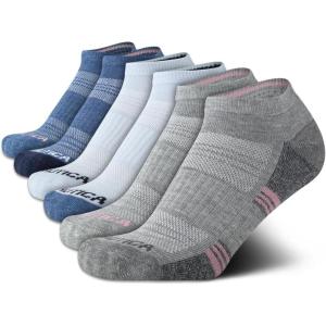 Nautica Womens Ankle Socks – 6 Pack Cushioned Low Cut Tab Breathable Athletic Socks with Arch Support Running Sock for Women(Grey/Blue)