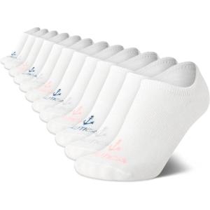 Nautica Womens Liner Socks – 12 Pack Moisture Wicking Cushioned No Show Liner Socks for Women with Silicone Grip(White)