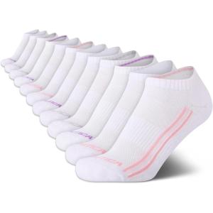 Nautica Womens Low Cut Socks – 12 Pack Moisture Wicking Cushioned Athletic No Show Socks for Women(White Stripe)