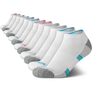 Nautica Womens Low Cut Socks – 12 Pack Moisture Wicking Cushioned Athletic No Show Socks for Women(White/Blue)