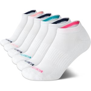 Nautica Womens Low Cut Socks – 6 Pack Breathable Cushioned Athletic Performance No Show Socks for Women (Sizes: 4-10)(All White)