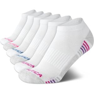 Nautica Womens Low Cut Socks – 6 Pack Breathable Cushioned Athletic Performance No Show Socks for Women (Sizes: 4-10)(White/Grey Stripe)