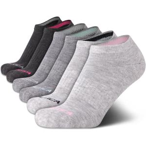 Nautica Womens No Show Socks – 6 Pack Breathable Cushioned Athletic Performance Low Cut Socks for Women (Sizes: 4-10)(Grey Assorted)