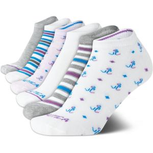 Nautica Womens No Show Socks – 6 Pack Breathable Cushioned Athletic Performance Low Cut Socks for Women (Sizes: 4-10)(White Multi)