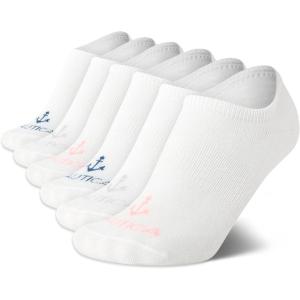 Nautica Women’s No Show Stretchy Sport Liner Socks with Non Slip Grip (6 Pack)(All White)