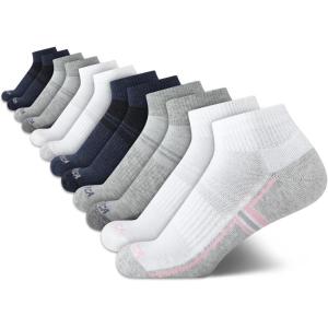 Nautica Women’s Quarter Cut Moisture Control Athletic Socks with Cushioned Comfort (12 Pack)(White Assorted)