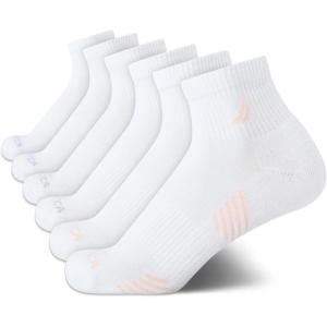 Nautica Womens Quarter Socks – 6 Pack Cushioned Moisture Wicking Athletic Socks for Women for Gym, Running, Sports (4-10)(All White)