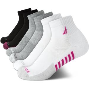 Nautica Womens Quarter Socks – 6 Pack Cushioned Moisture Wicking Athletic Socks for Women for Gym, Running, Sports (4-10)(Black/White/Grey)