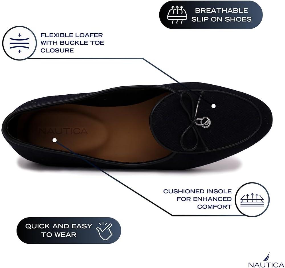 imageNautica Woman Flat Loafers Luxury Designer Penny Shoes Slip On Ballet Comfortable Everyday Moccasins for Work Office OutdoorBlack Navy