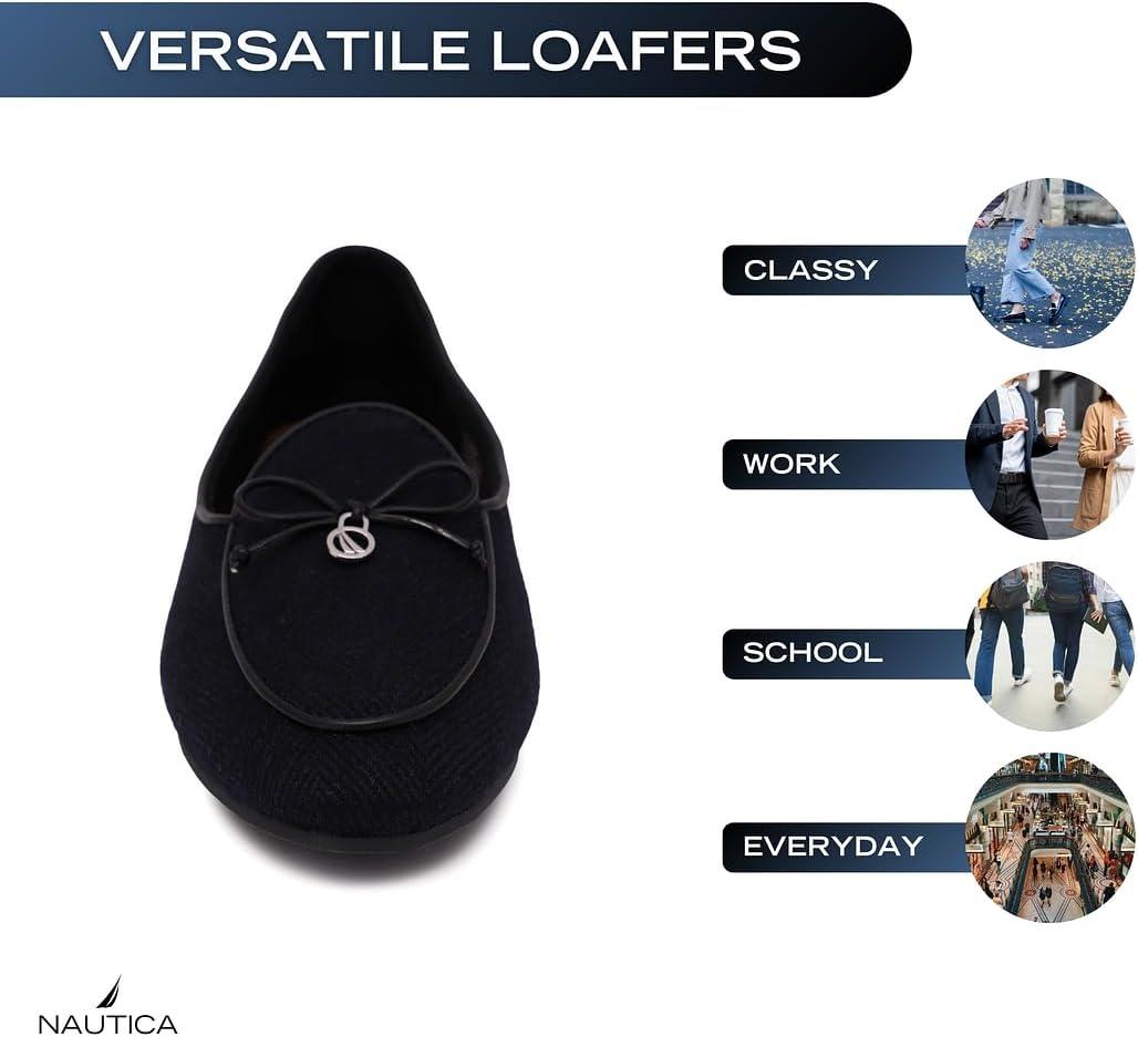 imageNautica Woman Flat Loafers Luxury Designer Penny Shoes Slip On Ballet Comfortable Everyday Moccasins for Work Office OutdoorBlack Navy