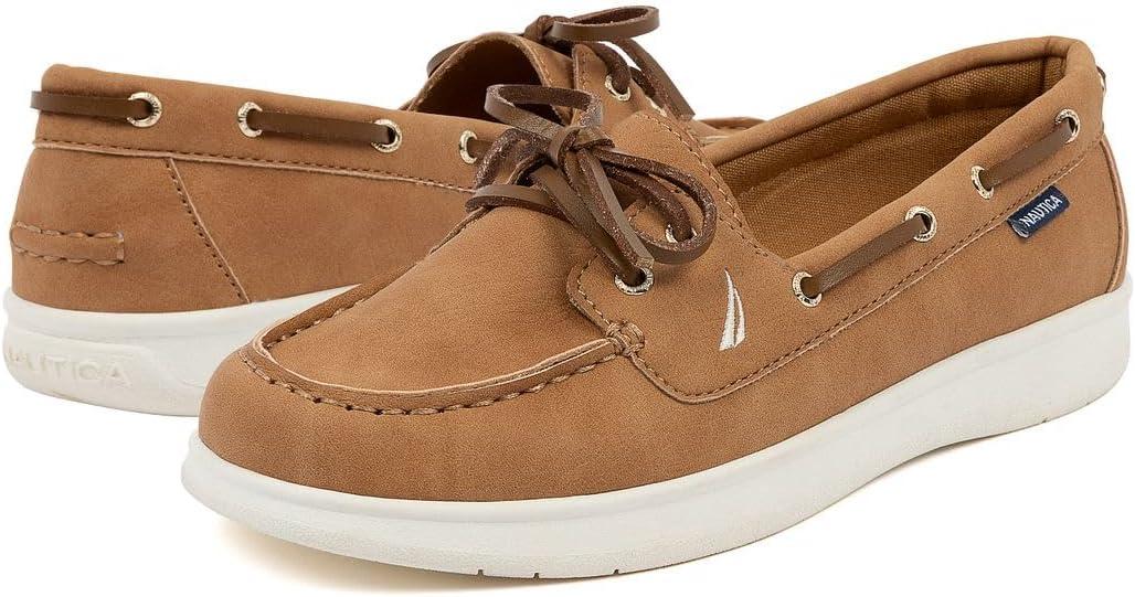 imageNautica Womens Casual Boat Shoes MocToe Loafers with Cushioned Insole Deck Fashion SneakerTan