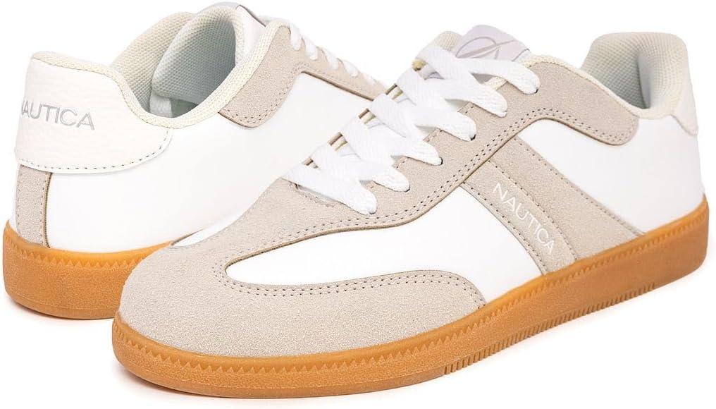 imageNautica Womens Fashion Sneaker Classic Casual Shoe with Soft Cushion Comfort and Durable Gum Bottom Outsole KeotaWhite Taupekeota