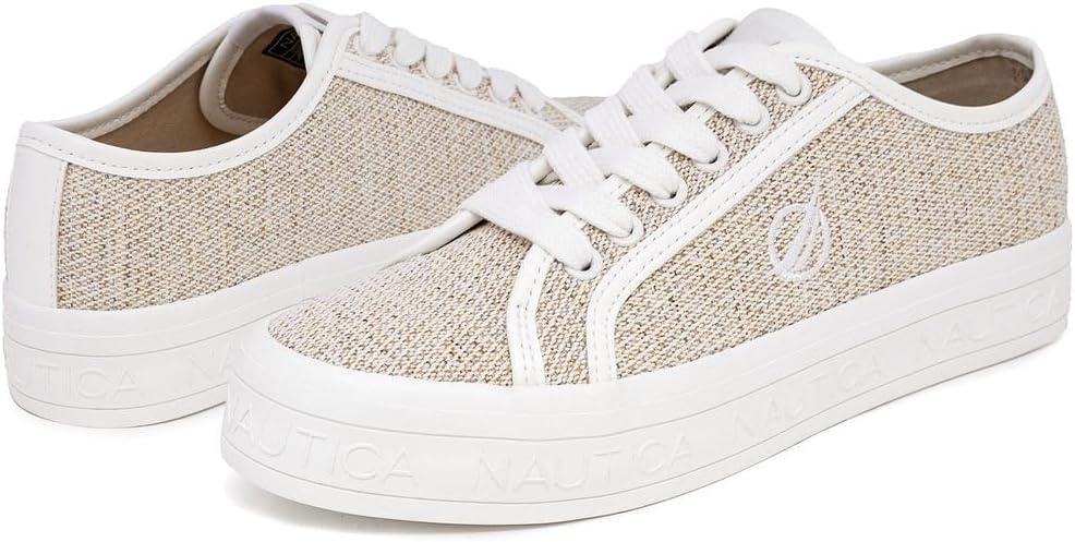 imageNautica Womens LaceUp Platform Fashion Sneakers LowTop Casual Walking amp Tennis Shoes PlatformLight Sand