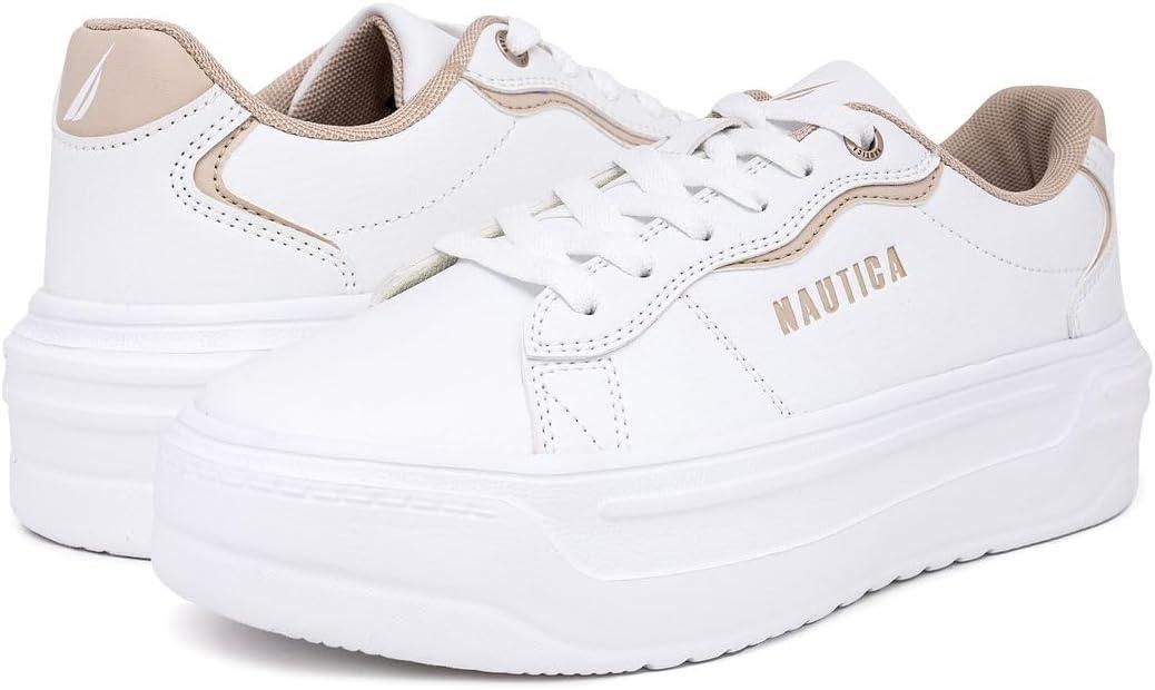 imageNautica Womens LaceUp Platform Fashion Sneakers LowTop Casual Walking amp Tennis Shoes PlatformWhite Sandhycrest