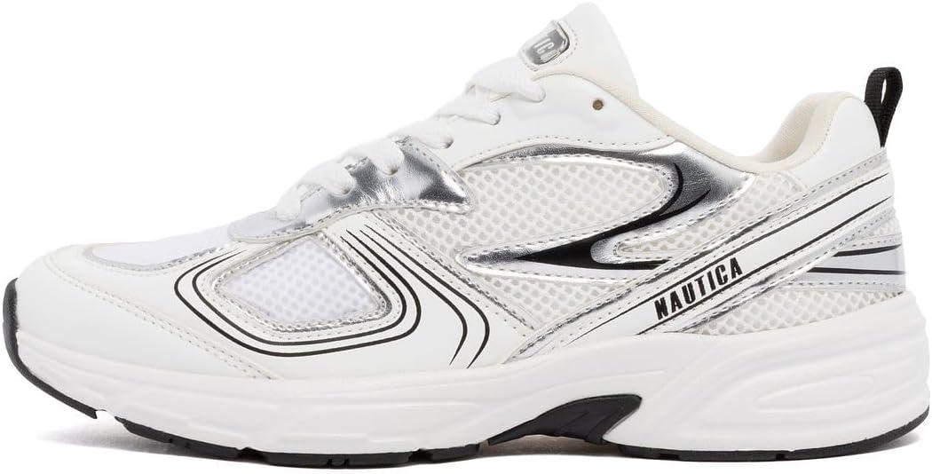 imageNautica Womens Lightweight Athletic Running SneakersWhite Black Silver