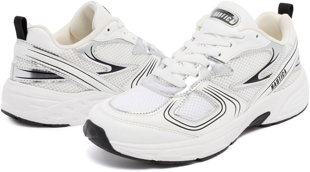 imageNautica Womens Lightweight Athletic Running SneakersWhite Black Silver