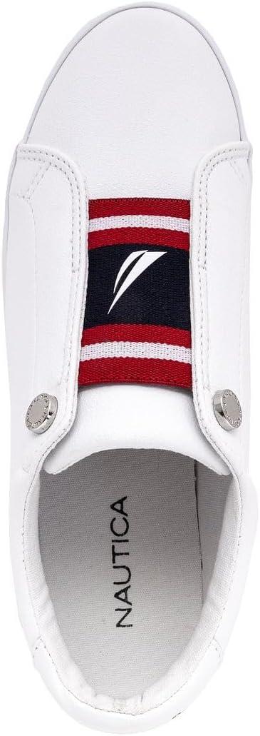 imageNautica Womens SlipOn Sneakers Casual LowTop Walking Shoes Comfortable NoLace Fashion Tennis StyleNitarared White Blue