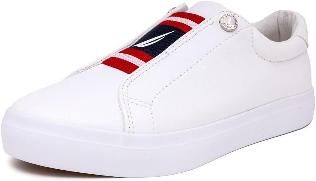 imageNautica Womens SlipOn Sneakers Casual LowTop Walking Shoes Comfortable NoLace Fashion Tennis StyleNitarared White Blue