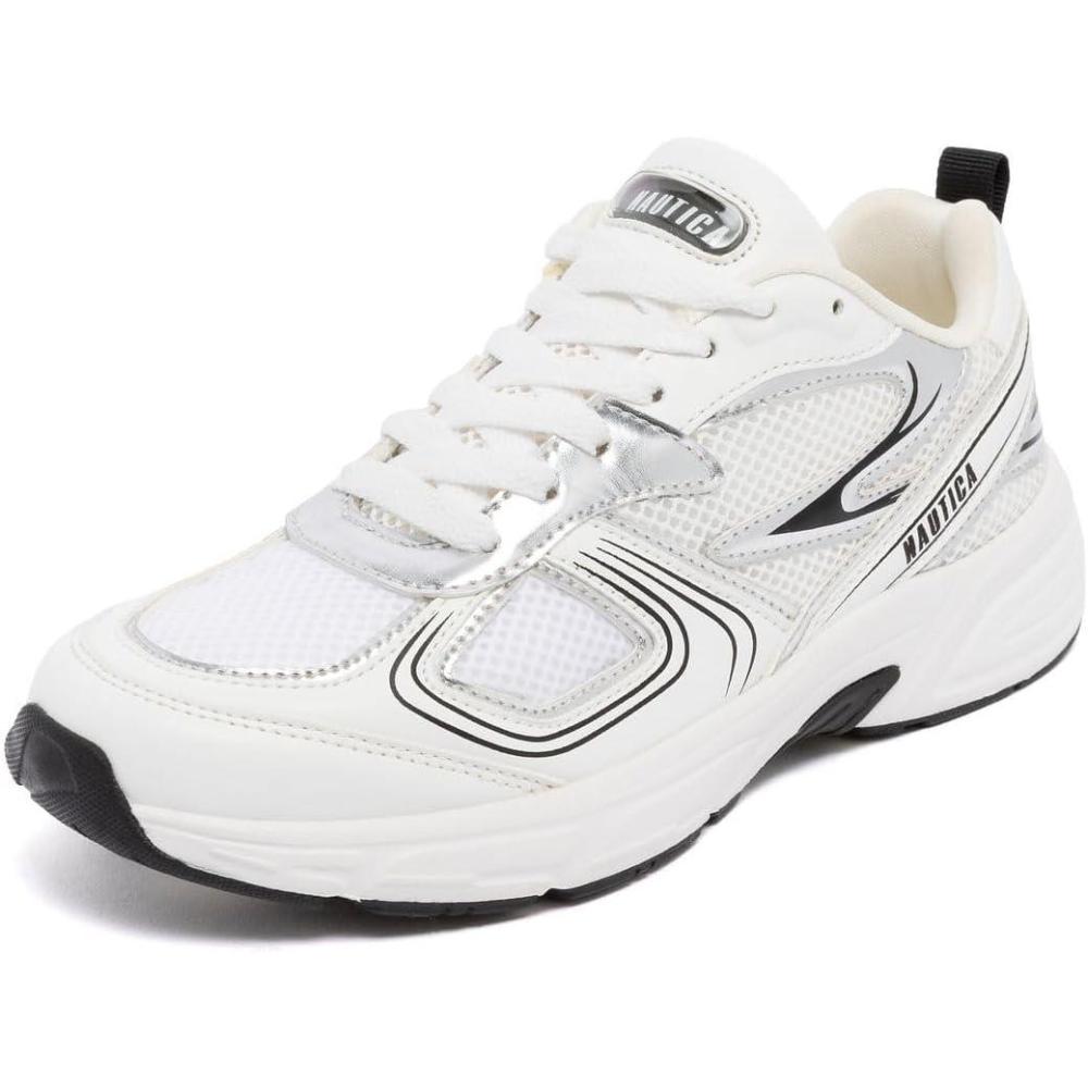 imageNautica Womens Lightweight Athletic Running SneakersWhite Black Silver