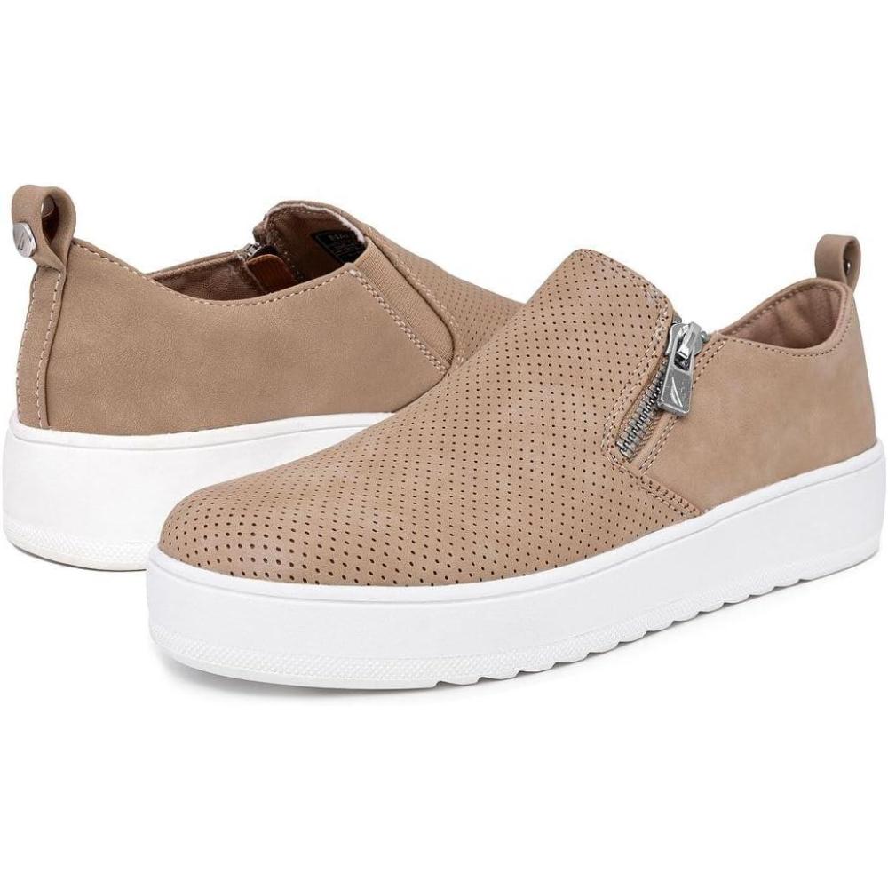 imageNautica Womens SlipOn Fashion Sneakers with Side Zipper  Comfortable LowTop Walking Shoes for Casual Everyday WearTaupe