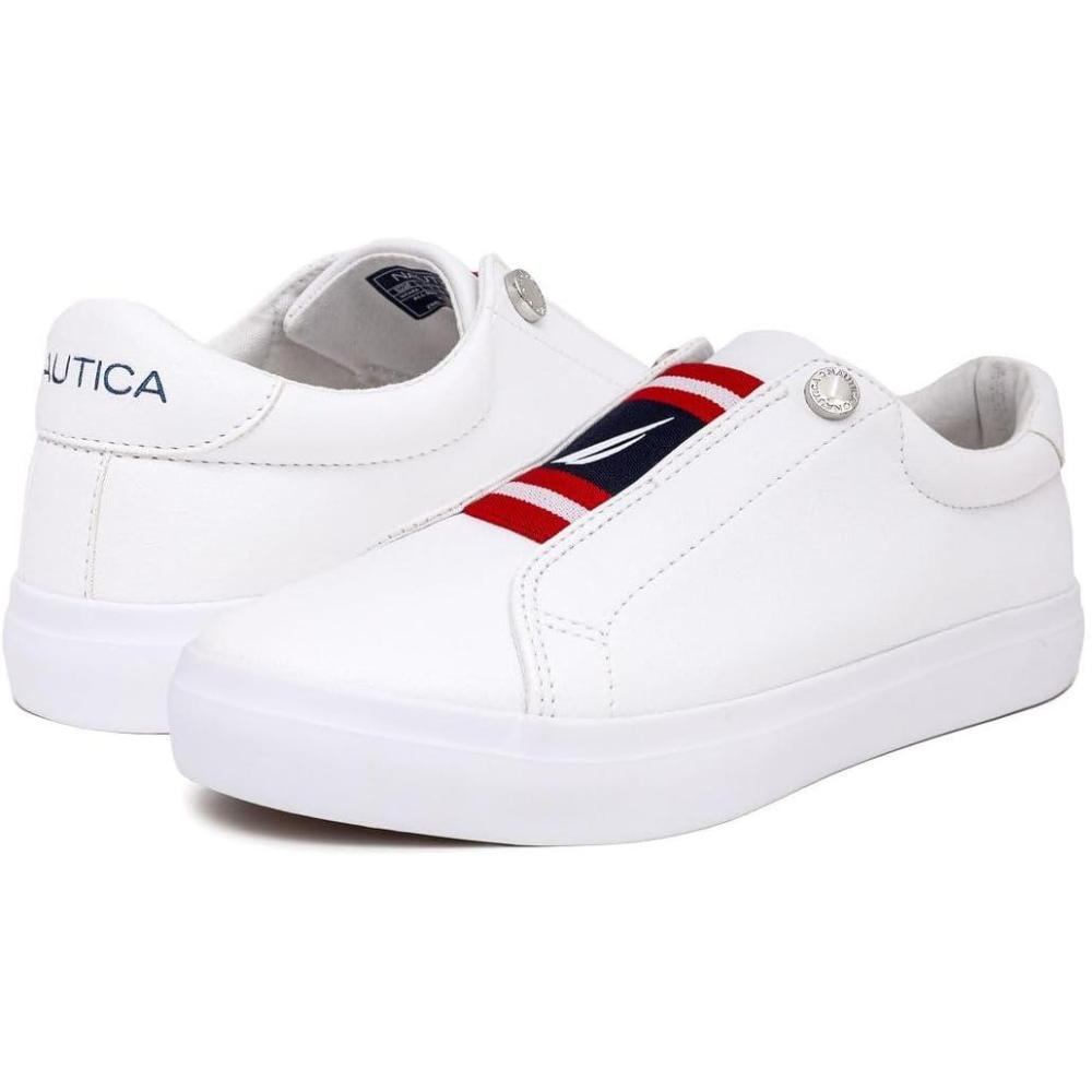 imageNautica Womens SlipOn Sneakers Casual LowTop Walking Shoes Comfortable NoLace Fashion Tennis StyleNitarared White Blue