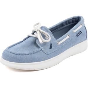 Nautica Women’s Casual Boat Shoes, Moc-Toe Loafers with Cushioned Insole, Deck Fashion Sneaker(Denim)