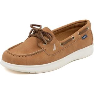 Nautica Women’s Casual Boat Shoes, Moc-Toe Loafers with Cushioned Insole, Deck Fashion Sneaker(Tan)